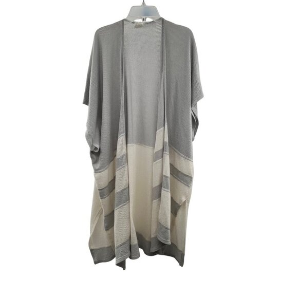 By Together Women's Short Sleeve Open Cardigan Gray/Ivory Size S/M Striped - Picture 1 of 8